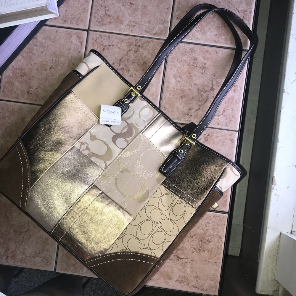 Coach Gold Signature Patchwork Tote